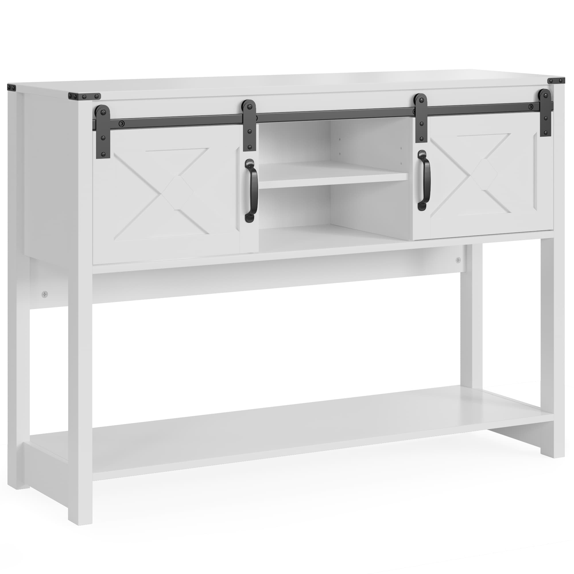 Heynemo Farmhouse Entryway Table With Drawers, 46" Console Table With Sliding Barn Door, Wood Rustic Sofa Table With Adjustable Shelf For Living Room, Foyer, Hallway，White_voghion.com